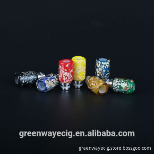 Hottest selling 510 art glass drip tip flower drip tip with stainless steel base and color flower spot pattern in stock